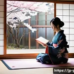 베르그송의 지속 개념과 현대 철학 - A serene scene of a young Japanese woman sitting quietly in a traditional tatami room during early m...