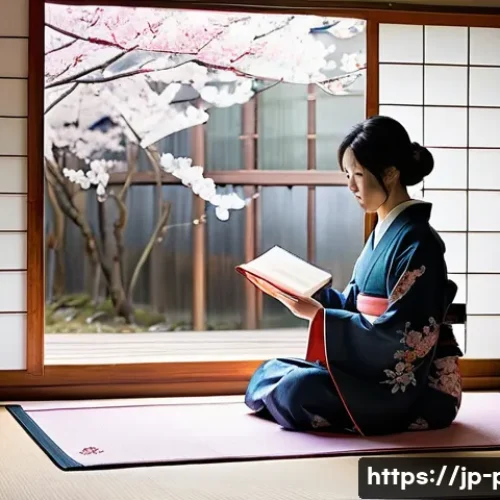 베르그송의 지속 개념과 현대 철학 - A serene scene of a young Japanese woman sitting quietly in a traditional tatami room during early m...