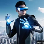 포스트휴먼 철학과 미래 전망 - A futuristic scene depicting a person with advanced prosthetic limbs integrated seamlessly into thei...