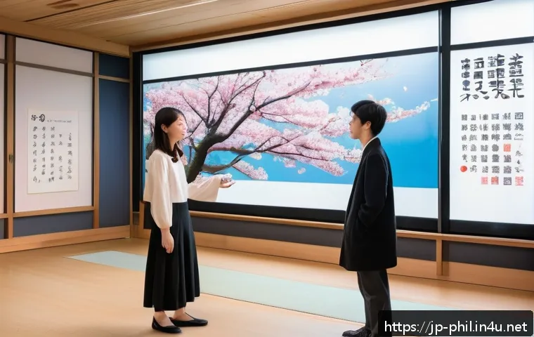 기호학과 철학의 관계 - A sophisticated classroom scene in modern Japan, featuring a diverse group of young adults engaged i...